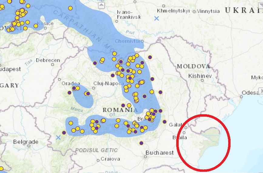 Delta Dunaju na tle obszarów występowania świerka