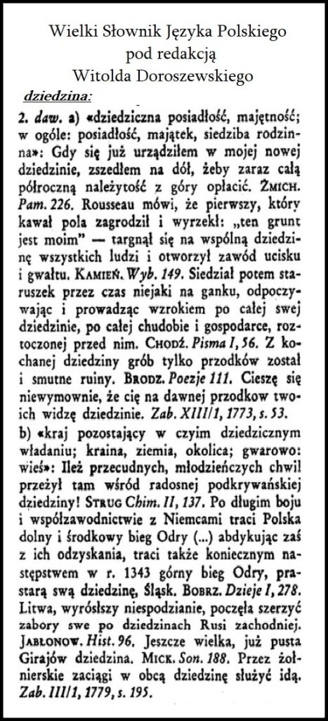 Dziedzina - znaczenie słowa